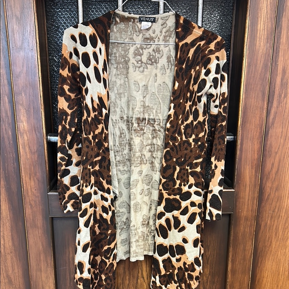Venus Leopard Print Open Cardigan - Brown & Black